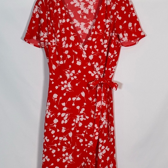 J. Crew Dresses & Skirts - J. Crew Red and White Flutter Sleeve Wrap Midi Dress